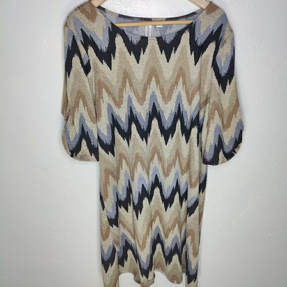 Tacera Sand Print Abstract Shirt Dress - Picture 2 of 9